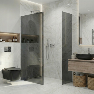 CERANO - Sprchová zástěna Walk-in Crystal T L/P - 10 mm - bezvzpěrový systém - chrom, grafitové sklo - 130x110x200 cm