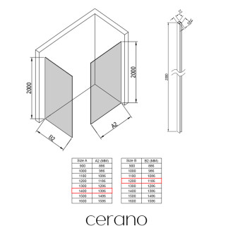 CERANO - Sprchová zástěna Walk-in Crystal T L/P - 10 mm - bezvzpěrový systém - chrom, grafitové sklo - 140x120x200 cm