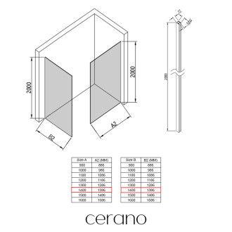 CERANO - Sprchová zástěna Walk-in Crystal T L/P - 10 mm - bezvzpěrový systém - chrom, grafitové sklo - 140x140x200 cm