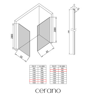 CERANO - Sprchová zástěna Walk-in Crystal T L/P - 10 mm - bezvzpěrový systém - chrom, grafitové sklo - 150x100x200 cm