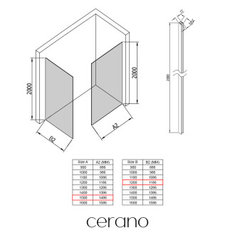 CERANO - Sprchová zástěna Walk-in Crystal T L/P - 10 mm - bezvzpěrový systém - chrom, grafitové sklo - 150x120x200 cm