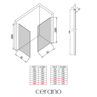 CERANO - Sprchová zástěna Walk-in Crystal T L/P - 10 mm - bezvzpěrový systém - chrom, grafitové sklo - 160x140x200 cm