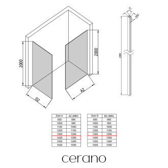 CERANO - Sprchová zástěna Walk-in Crystal T L/P - 10 mm - bezvzpěrový systém - chrom, grafitové sklo- 140x130x200 cm