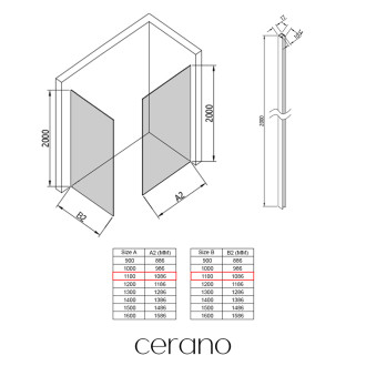 CERANO - Sprchová zástěna Walk-in Crystal T L/P - 10 mm - bezvzpěrový systém - chrom, transparentní sklo - 110x110x200 cm