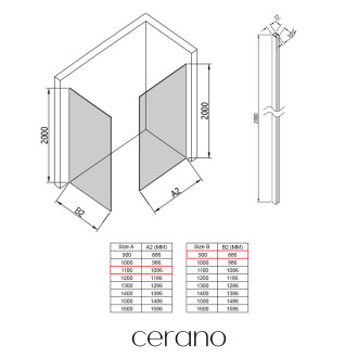 CERANO - Sprchová zástěna Walk-in Crystal T L/P - 10 mm - bezvzpěrový systém - chrom, transparentní sklo - 110x90x200 cm