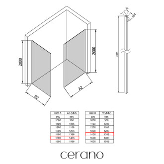CERANO - Sprchová zástěna Walk-in Crystal T L/P - 10 mm - bezvzpěrový systém - chrom, transparentní sklo - 150x140x200 cm