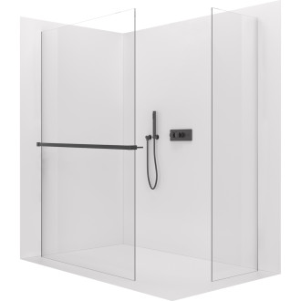 CERANO - Sprchová zástěna Walk-in Crystal T L/P - 10 mm - bezvzpěrový systém + polička/držák na ručníky - černá matná, transparentní sklo - 160x150x20