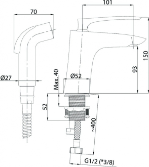 baterie AERO-17 umyvadlová stojánková s bidetovou sprškou OLBAAER17