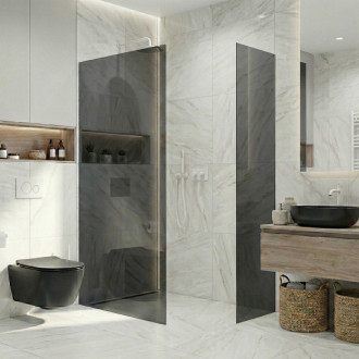 CERANO - Sprchová zástěna Walk-in Crystal T L/P - 8 mm - bezvzpěrový systém - bílá matná, grafitové sklo - 120x120x200 cm