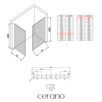 CERANO - Sprchová zástěna Walk-in Crystal T L/P - 8 mm - bezvzpěrový systém - bílá matná, grafitové sklo - 130x50x200 cm