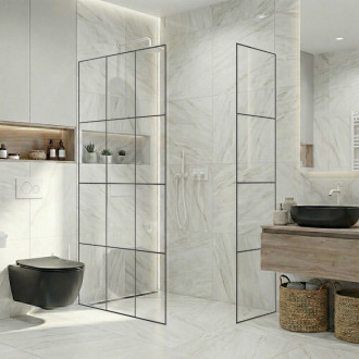 CERANO - Sprchová zástěna Walk-in Crystal T L/P - 8 mm - bezvzpěrový systém - bílá matná, industriální sklo - 140x140x200 cm