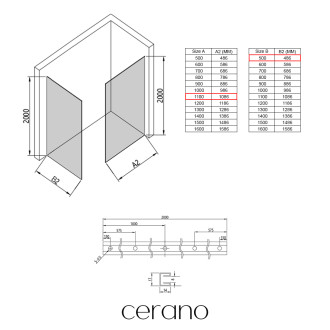 CERANO - Sprchová zástěna Walk-in Crystal T L/P - 8 mm - bezvzpěrový systém - bílá matná, mléčné sklo - 110x50x200 cm
