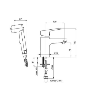 baterie UNO-17 umyvadlová stojánková s bidetovou sprškou OLBAUN17