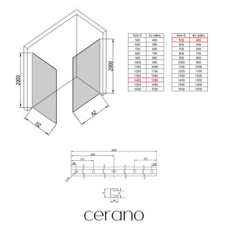 CERANO - Sprchová zástěna Walk-in Crystal T L/P - 8 mm - bezvzpěrový systém - černá matná, grafitové sklo - 140x50x200 cm