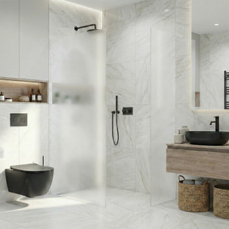 CERANO - Sprchová zástěna Walk-in Crystal T L/P - 8 mm - bezvzpěrový systém - černá matná, mléčné sklo - 120x80x200 cm