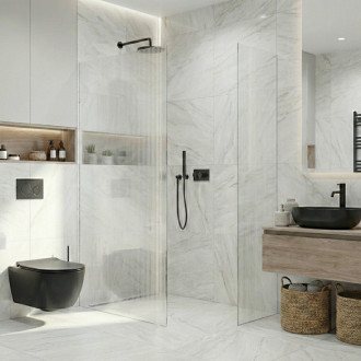 CERANO - Sprchová zástěna Walk-in Crystal T L/P - 8 mm - bezvzpěrový systém - černá matná, rýhované sklo - 130x110x200 cm