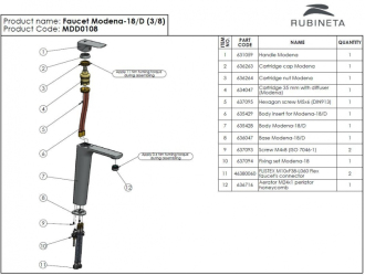 baterie MODENA-18D umyvadlová stojánková (vysoká) OLBAMOD18D