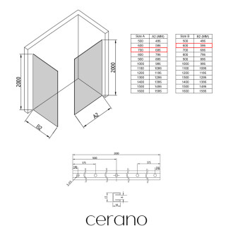 CERANO Sprchová zástěna Walk-in Onyx T L/P  chrom, transparent sklo 70x60