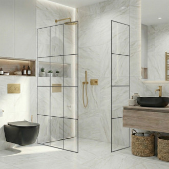 CERANO - Sprchová zástěna Walk-in Crystal T L/P - 8 mm - bezvzpěrový systém - zlatá kartáčovaná, industriální sklo - 150x110x200 cm