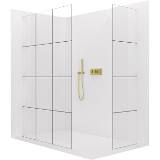 CERANO - Sprchová zástěna Walk-in Crystal T L/P - 8 mm - bezvzpěrový systém - zlatá kartáčovaná, industriální sklo - 90x90x200 cm