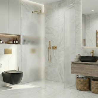 CERANO Sprchová zástěna Walk-in Onyx T L/P  zlatá kartáčovaná, mléčné sklo 90x70