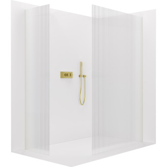 CERANO - Sprchová zástěna Walk-in Crystal T L/P - 8 mm - bezvzpěrový systém - zlatá kartáčovaná, rýhované sklo - 110x90x200 cm