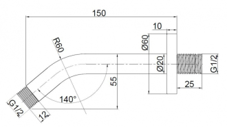 držák hlavové sprchy, kulatý - zalomený, délka 150 mm BAPG8801