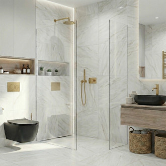 CERANO - Sprchová zástěna Walk-in Crystal T L/P - 8 mm - bezvzpěrový systém - zlatá kartáčovaná, transparentní sklo - 120x80x200 cm