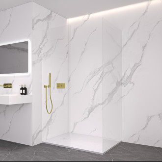 CERANO - Sprchová zástěna Walk-in Crystal T L/P - 8 mm - bezvzpěrový systém - zlatá, transparentní sklo - 140x50x200 cm