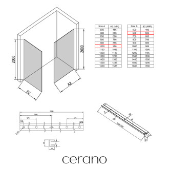 CERANO - Sprchová zástěna Walk-in Crystal T L/P - 8 mm - bezvzpěrový systém + polička/držák na ručníky - černá matná, grafitové sklo - 100x60x200 cm