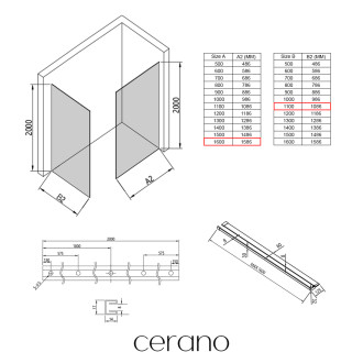 CERANO Sprchová zástěna Walk-in Onyx T L/P  +držák černá mat, grafitové sklo 160x110