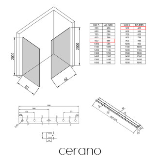 CERANO - Sprchová zástěna Walk-in Crystal T L/P - 8 mm - bezvzpěrový systém + polička/držák na ručníky - černá matná, grafitové sklo - 90x50x200 cm
