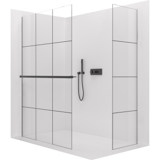 CERANO - Sprchová zástěna Walk-in Crystal T L/P - 8 mm - bezvzpěrový systém + polička/držák na ručníky - černá matná, industriální sklo - 160x120x200 