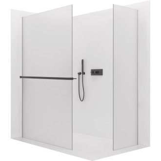 CERANO - Sprchová zástěna Walk-in Crystal T L/P - 8 mm - bezvzpěrový systém + polička/držák na ručníky - černá matná, mléčné sklo - 120x100x200 cm