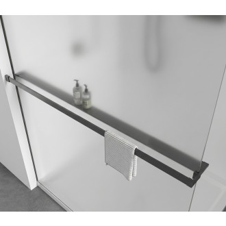 CERANO - Sprchová zástěna Walk-in Crystal T L/P - 8 mm - bezvzpěrový systém + polička/držák na ručníky - černá matná, mléčné sklo - 120x80x200 cm