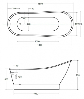 BESCO vana volně stojící GLORIA 1600x680 mm, bílá barva, litý mramor VANPAO16W