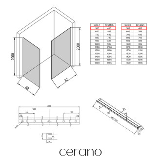 CERANO - Sprchová zástěna Walk-in Crystal T L/P - 8 mm - bezvzpěrový systém + polička/držák na ručníky - černá matná, mléčné sklo - 50x50x200 cm