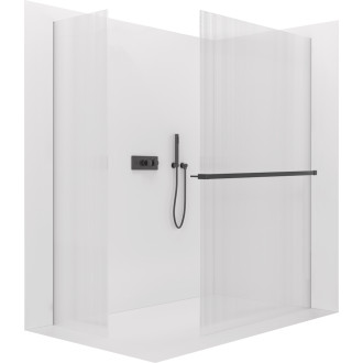 CERANO - Sprchová zástěna Walk-in Crystal T L/P - 8 mm - bezvzpěrový systém + polička/držák na ručníky - černá matná, rýhované sklo - 110x70x200 cm