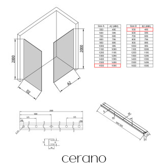 CERANO - Sprchová zástěna Walk-in Crystal T L/P - 8 mm - bezvzpěrový systém + polička/držák na ručníky - černá matná, rýhované sklo - 160x50x200 cm