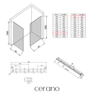 CERANO - Sprchová zástěna Walk-in Crystal T L/P - 8 mm - bezvzpěrový systém + polička/držák na ručníky - černá matná, transparentní sklo - 140x50x200