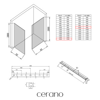 CERANO - Sprchová zástěna Walk-in Crystal T L/P - 8 mm - bezvzpěrový systém + polička/držák na ručníky - černá matná, transparentní sklo - 160x100x200
