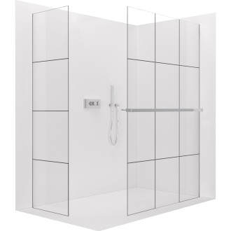 CERANO - Sprchová zástěna Walk-in Crystal T L/P - 8 mm - bezvzpěrový systém + polička/držák na ručníky - chrom, industriální sklo - 90x90x200 cm