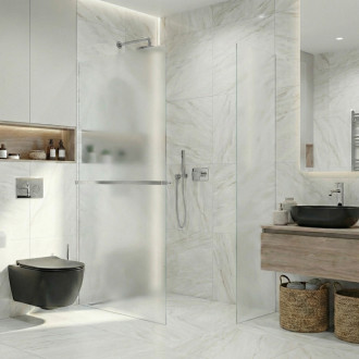 CERANO - Sprchová zástěna Walk-in Crystal T L/P - 8 mm - bezvzpěrový systém + polička/držák na ručníky - chrom, mléčné sklo - 110x50x200 cm