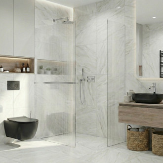 CERANO - Sprchová zástěna Walk-in Crystal T L/P - 8 mm - bezvzpěrový systém + polička/držák na ručníky - chrom, rýhované sklo - 140x90x200 cm