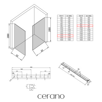 CERANO - Sprchová zástěna Walk-in Crystal T L/P - 8 mm - bezvzpěrový systém + polička/držák na ručníky - chrom, rýhované sklo - 140x90x200 cm