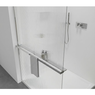 CERANO - Sprchová zástěna Walk-in Crystal T L/P - 8 mm - bezvzpěrový systém + polička/držák na ručníky - chrom, rýhované sklo - 140x90x200 cm