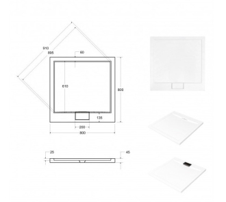 BESCO AXIM ČTVEREC akrylátová vanička, 80x80x4,5 cm, bílá barva, bez nožiček VANKAXIM80BB