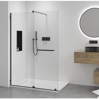CERANO - Sprchová zástěna Walk-in Medin L/P - 8 mm - černá matná, transparentní sklo - 150x195 cm - dvoudílná posuvná