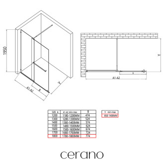 CERANO - Sprchová zástěna Walk-in Medin L/P - 8 mm - chrom, transparentní sklo - 180x195 cm - dvoudílná posuvná