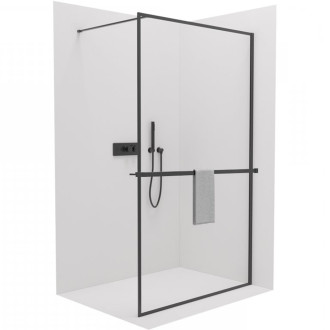 CERANO - Sprchová zástěna Walk-in Moreli L/P + polička/držák na ručníky - černá matná, transparentní sklo - 120x200 cm